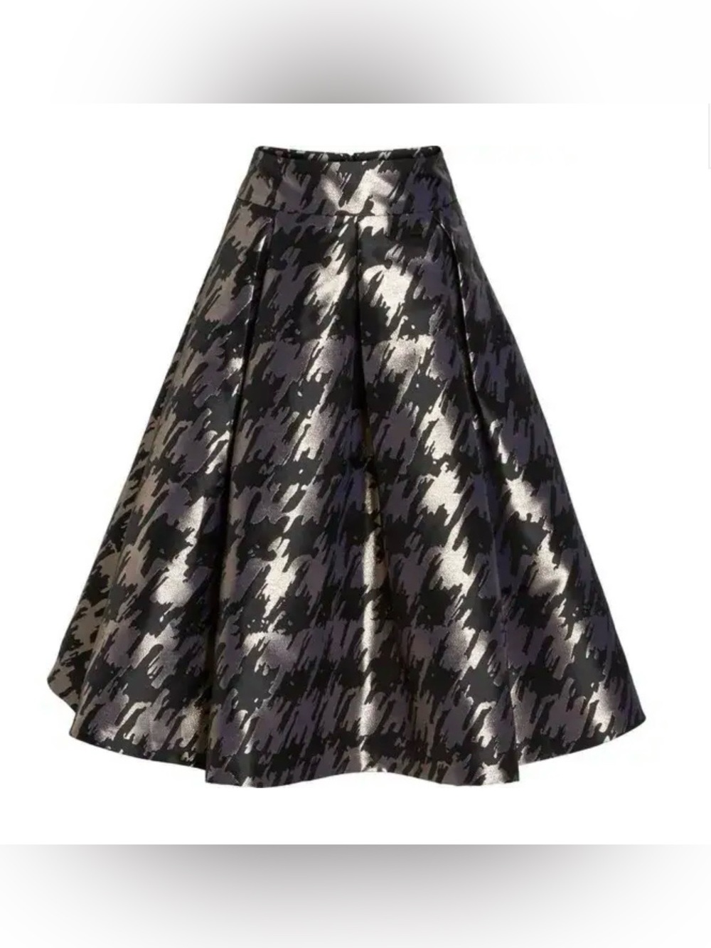 NWT Eliza J Metallic Black & Silver Houndstooth Midi Skirt Size 8
